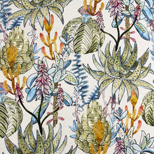 Load image into Gallery viewer, Cream Green Orange Blue Pink Floral Tropical Upholstery Drapery Fabric MGF