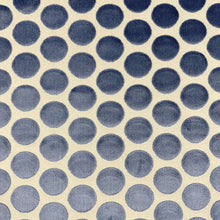 Load image into Gallery viewer, Cream French Blue Dot Circle Geometric Cut Velvet Upholstery Fabric