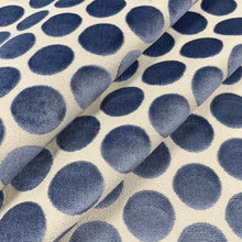 Load image into Gallery viewer, Cream French Blue Dot Circle Geometric Cut Velvet Upholstery Fabric