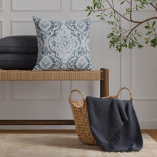 Load image into Gallery viewer, French Chambray Blue Ikat Chenille Upholstery Fabric / Surf