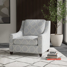 Load image into Gallery viewer, Sky Blue Cream Speckled Fringe Applique Trellis Geometric Drapery Fabric