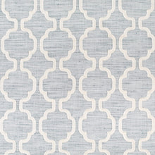 Load image into Gallery viewer, Sky Blue Cream Speckled Fringe Applique Trellis Geometric Drapery Fabric