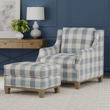 Load image into Gallery viewer, French Blue Chambray Cream Buffalo Check Upholstery Drapery Fabric / Coastal