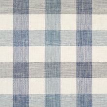 Load image into Gallery viewer, French Blue Chambray Cream Buffalo Check Upholstery Drapery Fabric / Coastal
