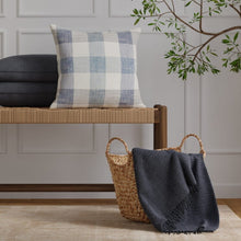 Load image into Gallery viewer, French Blue Chambray Cream Buffalo Check Upholstery Drapery Fabric / Coastal