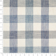 Load image into Gallery viewer, French Blue Chambray Cream Buffalo Check Upholstery Drapery Fabric / Coastal