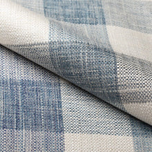 Load image into Gallery viewer, French Blue Chambray Cream Buffalo Check Upholstery Drapery Fabric / Coastal