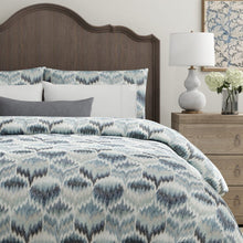 Load image into Gallery viewer, Navy Blue Aqua Grey Cream Abstract Embroidered Drapery Fabric / Azure