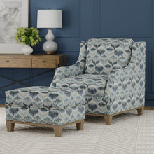 Load image into Gallery viewer, Navy Blue Aqua Grey Cream Abstract Embroidered Drapery Fabric / Azure