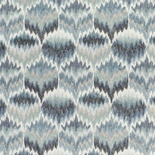 Load image into Gallery viewer, Navy Blue Aqua Grey Cream Abstract Embroidered Drapery Fabric / Azure