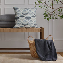 Load image into Gallery viewer, Navy Blue Aqua Grey Cream Abstract Embroidered Drapery Fabric / Azure