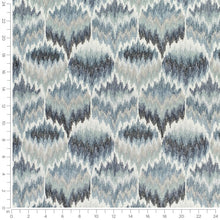 Load image into Gallery viewer, Navy Blue Aqua Grey Cream Abstract Embroidered Drapery Fabric / Azure