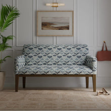 Load image into Gallery viewer, Navy Blue Aqua Grey Cream Abstract Embroidered Drapery Fabric / Azure
