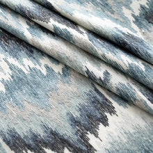 Load image into Gallery viewer, Navy Blue Aqua Grey Cream Abstract Embroidered Drapery Fabric / Azure