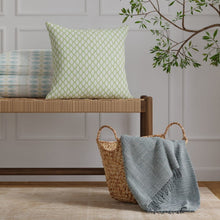 Load image into Gallery viewer, Cotton Green Blue White Ikat Geometric Upholstery Drapery Fabric