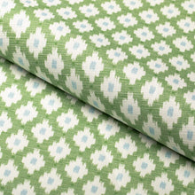 Load image into Gallery viewer, Cotton Green Blue White Ikat Geometric Upholstery Drapery Fabric