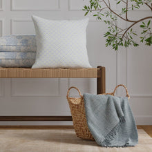 Load image into Gallery viewer, Cotton Green Aqua Blue White Ikat Geometric Upholstery Drapery Fabric