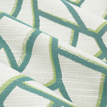 Load image into Gallery viewer, Bella Dura Indoor Outdoor Florida Keys Geometric Abstract  Ivory Teal Green Upholstery Drapery Fabric FB