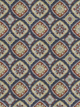 Load image into Gallery viewer, Cotton Navy Blue Red Beige Ikat Upholstery Drapery Fabric FB
