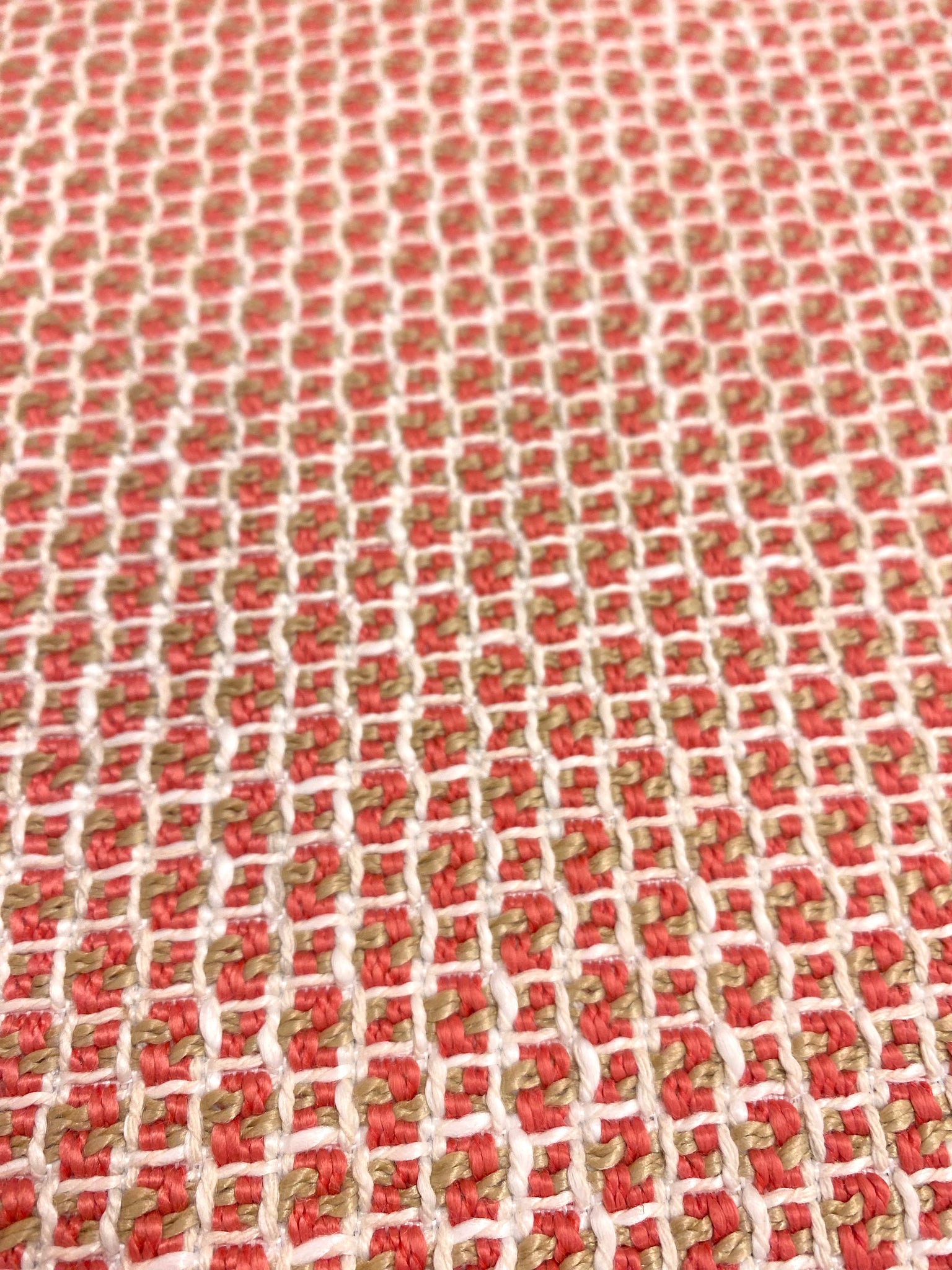 Designer Solution Dyed Acrylic Coral Pink Cream Woven Basketweave Tweed Water & Stain Resistant Mid newest Century Modern Upholstery Fabric STA869