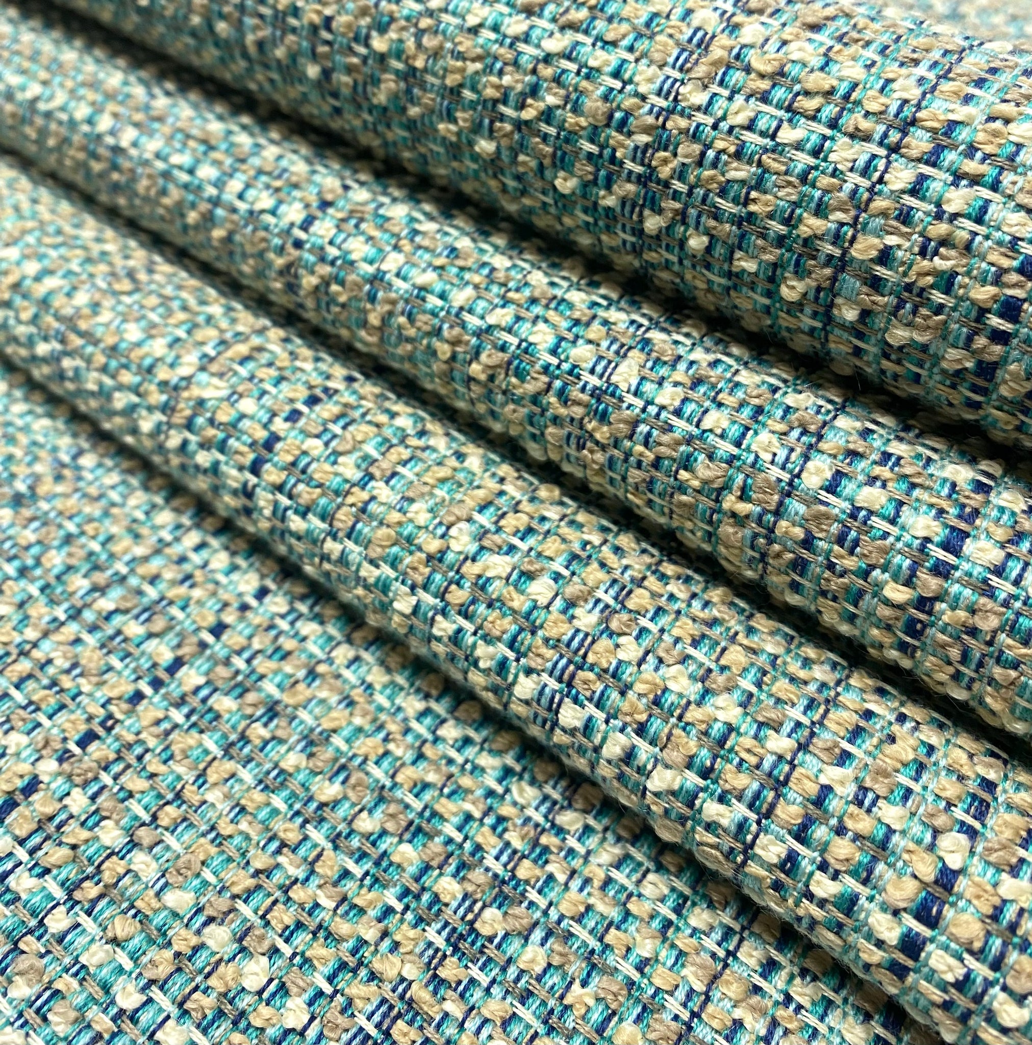 2 Yds cheapest Min Water & Stain Resistant Peacock Teal Blue Beige Abstract Upholstery Fabric