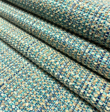 Load image into Gallery viewer, Water Stain Resistant Teal Navy Blue Taupe MCM Mid Century Modern Tweed Upholstery Fabric STA 5204