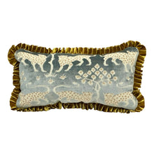 Load image into Gallery viewer, 10” X 20” Schumacher Woodland Leopard in Mineral Lumbar Pillow With Pleated Trim