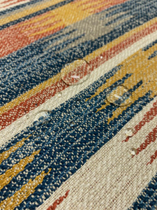 Kovi Madras Beige Blue Red Southwestern Kilim Water & Stain Resistant Upholstery Fabric STA 5023