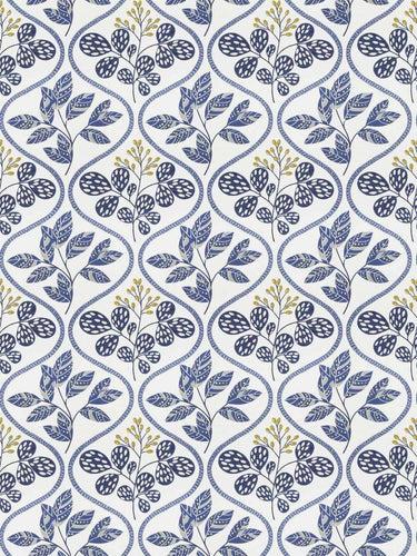 Cotton White French Blue Mustard Floral Upholstery Drapery Fabric FB