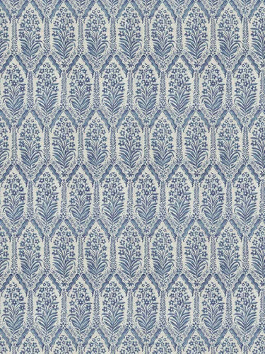 Linen Cotton White Navy Blue Floral Print Upholstery Drapery Fabric FB