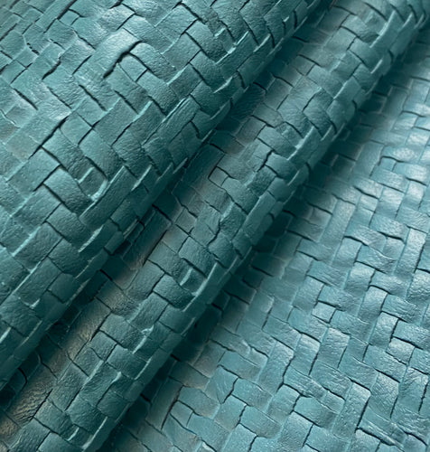 Designer Teal Blue Basketweave Faux Leather Upholstery Vinyl STA 5182