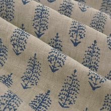 Load image into Gallery viewer, Ecru Taupe Navy Blue Small Print Botanical Linen Drapery Fabric FB