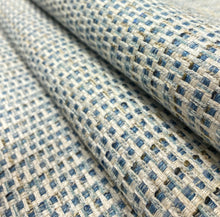 Load image into Gallery viewer, Designer Heavy Duty Water Stain Resistant Teal Blue Brown Cream Tweed Upholstery Fabric STA 5133