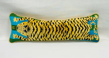 Load image into Gallery viewer, 10” X 30” Schumacher Jokhang Tiger Velvet Peacock &amp; Olive Lumbar Pillow