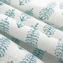 Load image into Gallery viewer, Cream Teal Aqua Blue Small Print Botanical Linen Drapery Fabric FB
