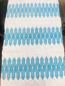 One Yard Remnant Thibaut Nola Stripe Embroidery Aqua Teal Fabric STA 4592