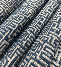 Load image into Gallery viewer, Designer Water &amp; Stain Resistant French Blue Off White Geometric Upholstery Fabric WHS 4631