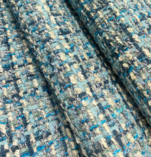 Load image into Gallery viewer, Designer Navy French Blue Grey MCM Mid Century Modern Tweed Upholstery Fabric STA 5169