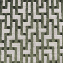 Load image into Gallery viewer, Beige Olive Green Geometric Fret Cut Velvet Upholstery Fabric MGF