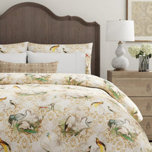 Load image into Gallery viewer, Cotton Linen Ivory Taupe Brown Green Bird Stork Heron Toile Upholstery Drapery Fabric