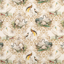 Load image into Gallery viewer, Cotton Linen Ivory Taupe Brown Green Bird Stork Heron Toile Upholstery Drapery Fabric