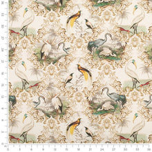 Load image into Gallery viewer, Cotton Linen Ivory Taupe Brown Green Bird Stork Heron Toile Upholstery Drapery Fabric
