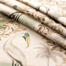 Load image into Gallery viewer, Cotton Linen Ivory Taupe Brown Green Bird Stork Heron Toile Upholstery Drapery Fabric