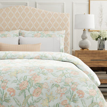 Load image into Gallery viewer, Linen Cotton Aqua Blue Coral Pink Green Floral Upholstery Drapery Fabric