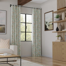 Load image into Gallery viewer, Linen Cotton Aqua Blue Coral Pink Green Floral Upholstery Drapery Fabric