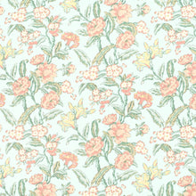 Load image into Gallery viewer, Linen Cotton Aqua Blue Coral Pink Green Floral Upholstery Drapery Fabric