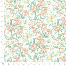 Load image into Gallery viewer, Linen Cotton Aqua Blue Coral Pink Green Floral Upholstery Drapery Fabric