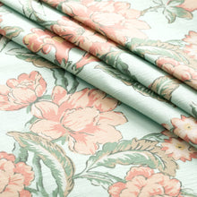 Load image into Gallery viewer, Linen Cotton Aqua Blue Coral Pink Green Floral Upholstery Drapery Fabric