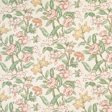 Load image into Gallery viewer, Linen Cotton Ivory Pink Green Floral Upholstery Drapery Fabric