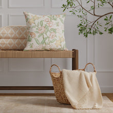 Load image into Gallery viewer, Linen Cotton Ivory Pink Green Floral Upholstery Drapery Fabric